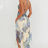 Samia Cut-Out Halterneck Maxi Dress Beige/Blue