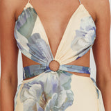 Samia Cut-Out Halterneck Maxi Dress Beige/Blue