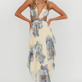 Samia Cut-Out Halterneck Maxi Dress Beige/Blue