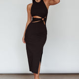 Crystal Skies Cut-Out Feature Midi Dress Black