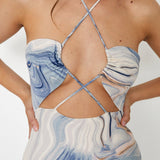 Elanora Strappy Midi Dress Marbled Blue