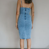 Marjorie Pleated Neckline Midi Dress Blue