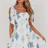 Jeanie Tied Shoulder Mini Dress Blue