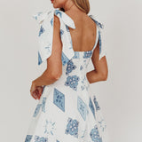 Jeanie Tied Shoulder Mini Dress Blue