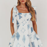 Jeanie Tied Shoulder Mini Dress Blue