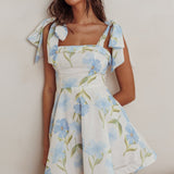 Jeanie Tied Shoulder Mini Dress Flower Blue