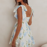 Jeanie Tied Shoulder Mini Dress Flower Blue