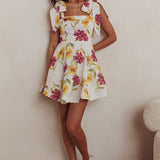 Jeanie Tied Shoulder Mini Dress Flower Purple