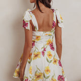 Jeanie Tied Shoulder Mini Dress Flower Purple