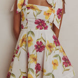 Jeanie Tied Shoulder Mini Dress Flower Purple