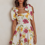 Jeanie Tied Shoulder Mini Dress Flower Purple