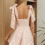 Jeanie Bow Shoulder Midi Dress Embossed Blush