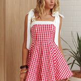 Jeanie Tied Shoulder Mini Dress Gingham Red