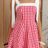 Jeanie Tied Shoulder Mini Dress Gingham Red