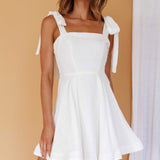 Jeanie Bow Shoulder Mini Dress Off White
