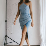 Ziva Halterneck Midi Dress Blue