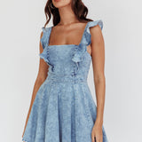 Nola Ruffle Strap Mini Dress Light Denim