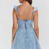 Nola Ruffle Strap Mini Dress Light Denim
