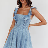 Nola Ruffle Strap Mini Dress Light Denim