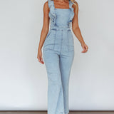 Nola Flared Ruffle Jumpsuit Blue