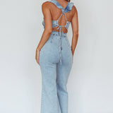 Nola Flared Ruffle Jumpsuit Blue