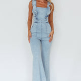 Nola Flared Ruffle Jumpsuit Blue