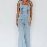 Nola Flared Ruffle Jumpsuit Blue