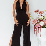 Emanuella Halterneck Split Jumpsuit Black