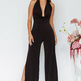 Emanuella Halterneck Split Jumpsuit Black
