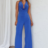 Emanuella Halterneck Split Jumpsuit Midnight Blue