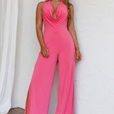 Emanuella Halterneck Split Jumpsuit Pink