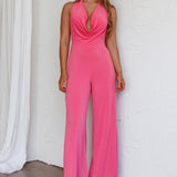 Emanuella Halterneck Split Jumpsuit Pink