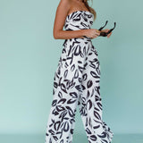 Randi Wide Leg Pants Leaf Print Black