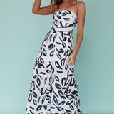 Randi Wide Leg Pants Leaf Print Black