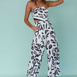 Randi Tie-Back Top Leaf Print Black