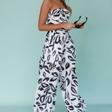 Randi Tie-Back Top Leaf Print Black