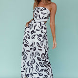 Randi Tie-Back Top Leaf Print Black