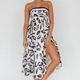 Randi Tie-Back Maxi Dress Leaf Print Beige