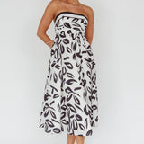 Randi Tie-Back Maxi Dress Leaf Print Beige