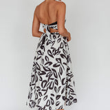 Randi Tie-Back Maxi Dress Leaf Print Beige