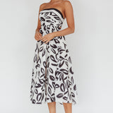 Randi Tie-Back Maxi Dress Leaf Print Beige
