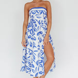 Randi Tie-Back Maxi Dress Leaf Print Blue