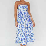 Randi Tie-Back Maxi Dress Leaf Print Blue