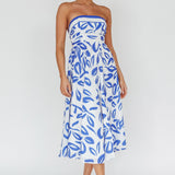 Randi Tie-Back Maxi Dress Leaf Print Blue