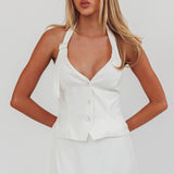 Tammi Halter Buckle Vest Top Off White