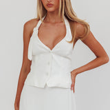 Tammi Halter Buckle Vest Top Off White