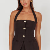 Tammi Button Front Halter Top Black