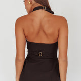 Tammi Button Front Halter Top Black