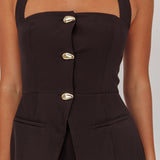 Tammi Button Front Halter Top Black