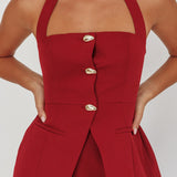 Tammi Button Front Halter Top Cherry